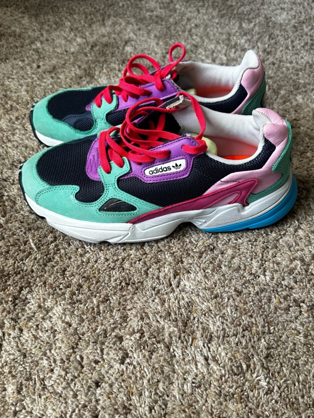 adidas Women's Multicolor Falcon Sneakers - Mint Green/Pink/Black/Blue